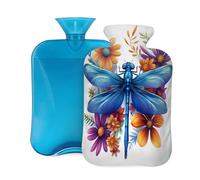 2L Hot Water Bottle with Cover, Blue Dragonfly Daisy Large Capacity Hot Water Bag for Hot Cold Compress, Hand Feet Warmer, Neck Shoulder Pain Relief