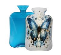 2L Hot Water Bottle with Cover, Butterfly Flowers Blue Large Capacity Hot Water Bag for Hot Cold Compress, Hand Feet Warmer, Neck Shoulder Pain Relief