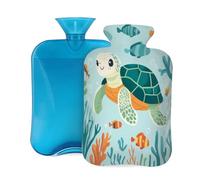 2L Hot Water Bottle with Cover, Cartoon Baby Turtle Fishes Large Capacity Hot Water Bag for Hot Cold Compress, Hand Feet Warmer, Neck Shoulder Pain Relief