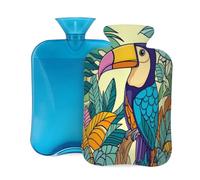2L Hot Water Bottle with Cover, Cartoon Bird Toucan Jungle Large Capacity Hot Water Bag for Hot Cold Compress, Hand Feet Warmer, Neck Shoulder Pain Relief