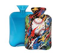 2L Hot Water Bottle with Cover, Colored Paint Graffiti Baseball Large Capacity Hot Water Bag for Hot Cold Compress, Hand Feet Warmer, Neck Shoulder Pain Relief