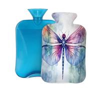 2L Hot Water Bottle with Cover, Colorful Animal Dragonfly Large Capacity Hot Water Bag for Hot Cold Compress, Hand Feet Warmer, Neck Shoulder Pain Relief