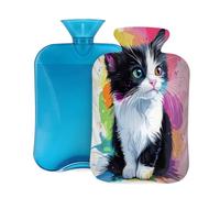 2L Hot Water Bottle with Cover, Colorful Cute Cat Large Capacity Hot Water Bag for Hot Cold Compress, Hand Feet Warmer, Neck Shoulder Pain Relief