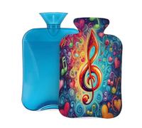 2L Hot Water Bottle with Cover, Colorful Music Note Hearts Large Capacity Hot Water Bag for Hot Cold Compress, Hand Feet Warmer, Neck Shoulder Pain Relief