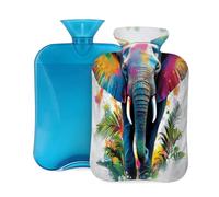 2L Hot Water Bottle with Cover, Colorful Painting Elephant Animal Large Capacity Hot Water Bag for Hot Cold Compress, Hand Feet Warmer, Neck Shoulder Pain Relief
