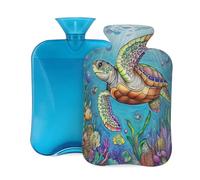 2L Hot Water Bottle with Cover, Colorful Turtle Coral Marine Life Large Capacity Hot Water Bag for Hot Cold Compress, Hand Feet Warmer, Neck Shoulder Pain Relief