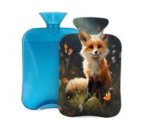 2L Hot Water Bottle with Cover, Cute Animal Fox Large Capacity Hot Water Bag for Hot Cold Compress, Hand Feet Warmer, Neck Shoulder Pain Relief