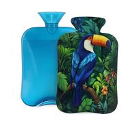 2L Hot Water Bottle with Cover, Cute Bird Toucan Leaves Large Capacity Hot Water Bag for Hot Cold Compress, Hand Feet Warmer, Neck Shoulder Pain Relief