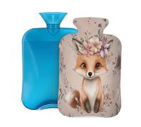 2L Hot Water Bottle with Cover, Cute Fox Foral Large Capacity Hot Water Bag for Hot Cold Compress, Hand Feet Warmer, Neck Shoulder Pain Relief