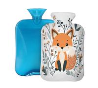 2L Hot Water Bottle with Cover, Cute Fox Plants Large Capacity Hot Water Bag for Hot Cold Compress, Hand Feet Warmer, Neck Shoulder Pain Relief