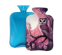 2L Hot Water Bottle with Cover, Cute Owl Cherry Blossom Moon Large Capacity Hot Water Bag for Hot Cold Compress, Hand Feet Warmer, Neck Shoulder Pain Relief