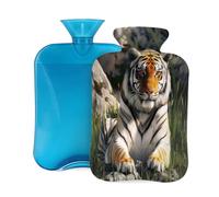 2L Hot Water Bottle with Cover, Cute Tiger Pattern Large Capacity Hot Water Bag for Hot Cold Compress, Hand Feet Warmer, Neck Shoulder Pain Relief