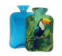 2L Hot Water Bottle with Cover, Cute Toucan Tropical Bird Large Capacity Hot Water Bag for Hot Cold Compress, Hand Feet Warmer, Neck Shoulder Pain Relief