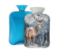 2L Hot Water Bottle with Cover, Deer Winter Mountain Large Capacity Hot Water Bag for Hot Cold Compress, Hand Feet Warmer, Neck Shoulder Pain Relief