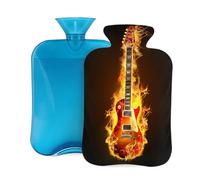 2L Hot Water Bottle with Cover, Fire Guitar Music Theme Large Capacity Hot Water Bag for Hot Cold Compress, Hand Feet Warmer, Neck Shoulder Pain Relief