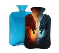 2L Hot Water Bottle with Cover, Fire Water Animal Dragon Pattern Large Capacity Hot Water Bag for Hot Cold Compress, Hand Feet Warmer, Neck Shoulder Pain Relief