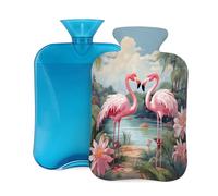 2L Hot Water Bottle with Cover, Flamingo Lake Scenery Large Capacity Hot Water Bag for Hot Cold Compress, Hand Feet Warmer, Neck Shoulder Pain Relief