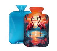 2L Hot Water Bottle with Cover, Flamingo Sunset Lake Scenery Large Capacity Hot Water Bag for Hot Cold Compress, Hand Feet Warmer, Neck Shoulder Pain Relief