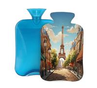 2L Hot Water Bottle with Cover, France Eiffel Tower Buildings Large Capacity Hot Water Bag for Hot Cold Compress, Hand Feet Warmer, Neck Shoulder Pain Relief