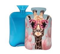 2L Hot Water Bottle with Cover, Funny Giraffe Pink Glasses Large Capacity Hot Water Bag for Hot Cold Compress, Hand Feet Warmer, Neck Shoulder Pain Relief