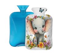 2L Hot Water Bottle with Cover, Lovely Elephant Flowers Butterflies Large Capacity Hot Water Bag for Hot Cold Compress, Hand Feet Warmer, Neck Shoulder Pain Relief