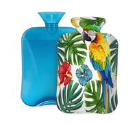 2L Hot Water Bottle with Cover, Macaw Parrot Tropical Leave Flower Large Capacity Hot Water Bag for Hot Cold Compress, Hand Feet Warmer, Neck Shoulder Pain Relief