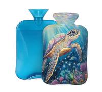 2L Hot Water Bottle with Cover, Marine Animals Turtle Colorful Large Capacity Hot Water Bag for Hot Cold Compress, Hand Feet Warmer, Neck Shoulder Pain Relief