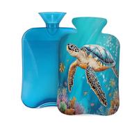 2L Hot Water Bottle with Cover, Marine Life Turtle Large Capacity Hot Water Bag for Hot Cold Compress, Hand Feet Warmer, Neck Shoulder Pain Relief