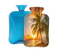 2L Hot Water Bottle with Cover, Palm Tree Summer Beach Large Capacity Hot Water Bag for Hot Cold Compress, Hand Feet Warmer, Neck Shoulder Pain Relief
