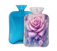 2L Hot Water Bottle with Cover, Pink Rose Flower Beautiful Large Capacity Hot Water Bag for Hot Cold Compress, Hand Feet Warmer, Neck Shoulder Pain Relief