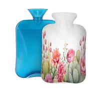 2L Hot Water Bottle with Cover, Plant Cactus Pink Flower Large Capacity Hot Water Bag for Hot Cold Compress, Hand Feet Warmer, Neck Shoulder Pain Relief