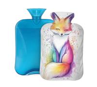2L Hot Water Bottle with Cover, Rainbow Fox Cute Animal Large Capacity Hot Water Bag for Hot Cold Compress, Hand Feet Warmer, Neck Shoulder Pain Relief