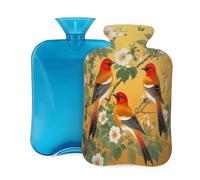 2L Hot Water Bottle with Cover, Red Magpies Bird Flower Large Capacity Hot Water Bag for Hot Cold Compress, Hand Feet Warmer, Neck Shoulder Pain Relief