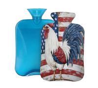 2L Hot Water Bottle with Cover, Red White Blue Rooster American Flag Large Capacity Hot Water Bag for Hot Cold Compress, Hand Feet Warmer, Neck Shoulder Pain Relief