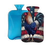 2L Hot Water Bottle with Cover, Rooster Stars and Stripes Flag Large Capacity Hot Water Bag for Hot Cold Compress, Hand Feet Warmer, Neck Shoulder Pain Relief