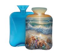 2L Hot Water Bottle with Cover, Seaside Beach Shell Pearl Large Capacity Hot Water Bag for Hot Cold Compress, Hand Feet Warmer, Neck Shoulder Pain Relief