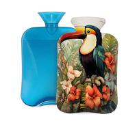 2L Hot Water Bottle with Cover, Tropical Birds Toucan Large Capacity Hot Water Bag for Hot Cold Compress, Hand Feet Warmer, Neck Shoulder Pain Relief