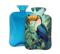 2L Hot Water Bottle with Cover, Tropical Leaves Bird Toucan Jungle Large Capacity Hot Water Bag for Hot Cold Compress, Hand Feet Warmer, Neck Shoulder Pain Relief