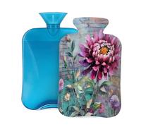 2L Hot Water Bottle with Cover, Watercolor Peony Flowers Brick Wall Large Capacity Hot Water Bag for Hot Cold Compress, Hand Feet Warmer, Neck Shoulder Pain Relief