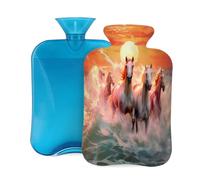 2L Hot Water Bottle with Cover, White Horses Running Sunrise Large Capacity Hot Water Bag for Hot Cold Compress, Hand Feet Warmer, Neck Shoulder Pain Relief