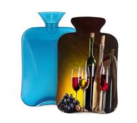 2L Hot Water Bottle with Cover, Wine Glasses Grapes Vintage Large Capacity Hot Water Bag for Hot Cold Compress, Hand Feet Warmer, Neck Shoulder Pain Relief