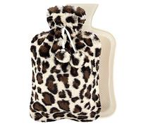 2L Hot Water Bottle with Leopard Print Fluffy Cover - Natural Rubber Hot Water Bag for Hot & Cold Compress, Leakproof Hot Water Bottle for Keeping Hand Feet Warm - Great Gift for Kids Adults in Winter