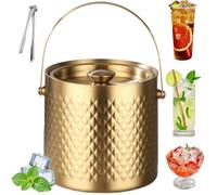 2L Insulated Ice Bucket with Lid - Double-Walled Stainless Steel, Vacuum-Sealed for Cocktails, Beer & Champagne - Ideal for Home Bars, Pubs, BBQs & Picnics (Golden)