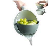2L Kitchen Colanders and Bowl Set 2-in-1 90° Rotating Plastic Vegetable Fruit Washer Cleaner Strainer Basket with Non Slip Handle for Vegetables Pasta