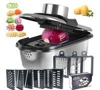 2L Kitchen Mandoline Vegetable Slicer 304 Stainless Steel, Vegetable Chopper Vegetable Cutter - Salad Chopper Veggie Onion Salad Food Chopper Ktchen Gadgets & Cheese Grater, 9-in-1 (Pattern Style)