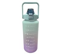 2L Motivational Fitness Sport Water Bottle with Straw & Time Marking Carrying Loop Leak-proof BPA-free Drinking Plastic Large Gym Drinks Bottle for Women Men (Green)