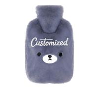 2L Personalized Embroidered Text Hot Water Bottle, Soft Cute Wool Cover, Large Capacity-Comfortable Night Hot Water Bottle for Neck, Shoulder Pain, Tummy, Waist and Hand Feet Warmer (Gray)