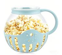 2L Popcorn Maker Machine, Microwave Popcorn Popper, Borosilicate Glass Bowl, Healthy Less Fat, Low Calorie, BPA Free Snack Pop Corn Air Poppers For kids Movie Nights Parties Home - Blue