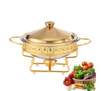 2L Round Chafing Dish Stainless Steel Buffet Warmer Set with Tray, Fuel Rack, Ceramics Chafing Dish Buffet Set for Party Birthday Wedding,Gold