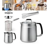 2L Stainless Steel Oil Strainer Pot,Cooking Oil Storage & Filter Container